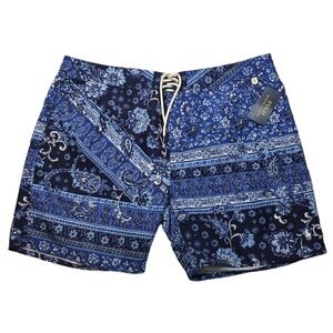 Polo Ralph Lauren Swim Trunks Mens Size 40 Floral‎ Paisley Blue Mesh Lined NEW